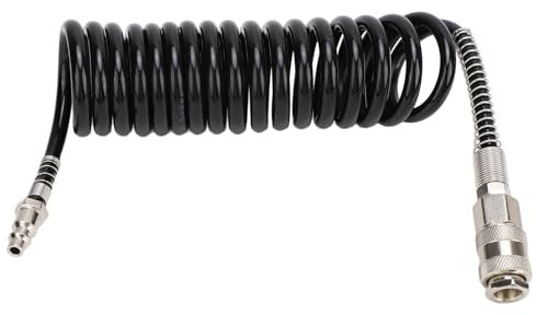 Keenso Car Air Pump Extend Hose, 3 Meters Recoil Air Hose Black Reinforced Abrasion Resistant Inflator Extension Tube with Bend Restrictor for Air Compressor