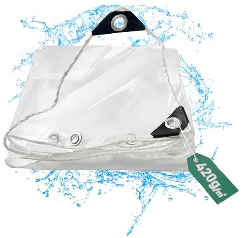 Wasserdicht Transparent PVC Plane mit ösen 420g/m² Wetterfeste Winterfest Durchsichtige Abdeckplane Reißfeste Vorhang Balkon Regenschutz für Gartenmöbel Gewächshaus Pavillon Seitenteile (3x4m)