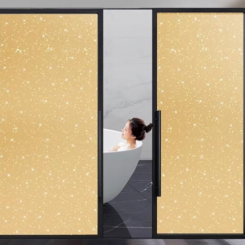 Eiauiuo Fensterfolie Blickdicht Klebefolie Komplett Geschlossen Sichtschutzfolie Wärmeisolierung Selbstklebende Milchglasfolie UV-Schutz Statisch Haftende Sonnenschutz Folie(Gold Frosted,100x200cm)