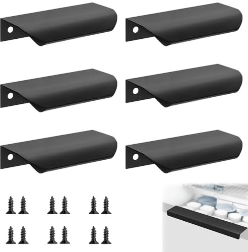 6 Pack Concealed Kitchen Cupboard Handles, Black Cabinet Handles Back Mount Finger Edge Pull 80mm Matte Aluminum Alloy Invisible Handle for Home Kitchen Wardrobe Door Cabinets and Drawers