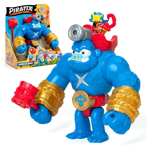 PIRATIX Gorilla Bros: Smash Jack – Articulated gorilla that attacks with its fists vertically and with a cannon, Includes 1 gorilla, 1 Piratix, 1 treasure and 1 projectile, Blue
