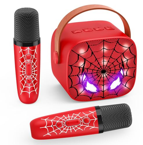 Braxel Geschenk Junge 3-12 Jahre, Karaoke Maschine Kinder mit 2 Kinder Mikrofon Bluetooth Spider Kinder Spielzeug ab 3-12 Jahre Jungen Microphone Bluetooth Ostergeschenke für Kinder Karaoke Mikrofon