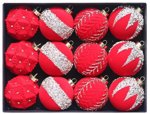 12 Stück Rot Samt Weihnachtskugeln Velvet Weihnachtskugeln Beflockte Weihnachtskugeln Weihnachtsschmuck Bruchsichere Weihnachtskugeln Dekorative Kugeln Zum Aufhängen Für Weihnachtskränze 8cm