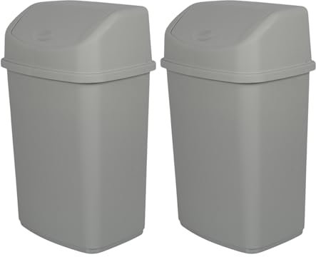 Jolie Max Set of 2 35L Large Swing Top Kitchen Bins – Durable Plastic Dustbins with Flip Top Lid, Easy to Clean, Ideal for Home & Office Waste Management. (GREY)