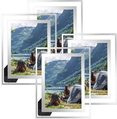 QWORK® 4Stück silberfarbene bilderrahmen aus verspiegeltem glas, 13x18 cm, können horizontal oder vertikal platziert werden