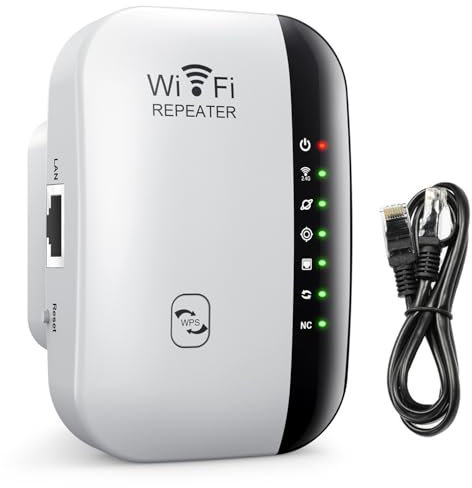 WiFi Extender Booster,Internet Booster with 3FT Network Cable and Ethernet Port,WiFi Range Extender,WiFi Repeater Coverage Up to 5000 sq.ft and 50 Devices,Easy Setup,Access Point,Works with Any Router