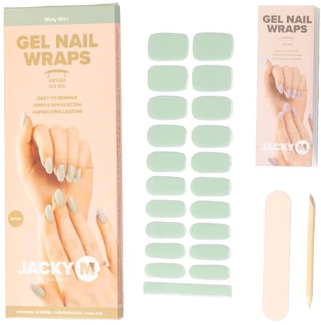 JACKY M.® Premium Gel-Nagelfolien – Misty Mint, 20 Stück – Selbstklebende Nagelaufkleber – Gel Nail Wraps UV/LED Härtend
