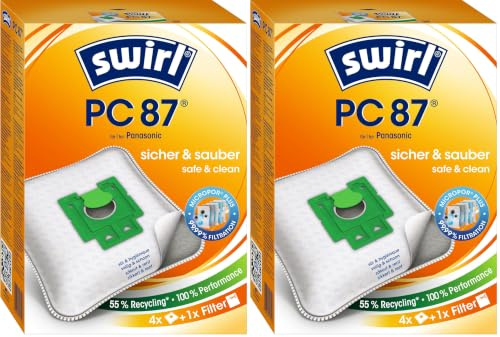 Swirl® PC 87® EcoPor® Staubsaugerbeutel für Panasonic, 4 Beutel, Blau (Packung mit 2)