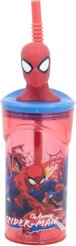 Spiderman 3D Kids Tumbler with Straw – 360ml BPA-Free Plastic Cup – Reusable Character Drinkware for School, Lunchbox, Travel – Official Marvel Design for Boys & Girls