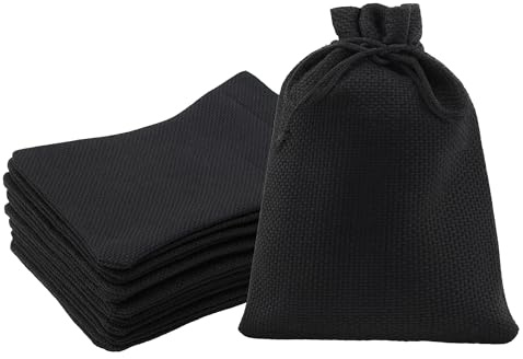 Mandala Crafts 10X12 Inch Black Burlap Drawstring Gift Bags for Favors - 20 Large Linen Sacks Gift Pouches for Candy, Coffee, Jewelry, Wedding, and Party Supplies