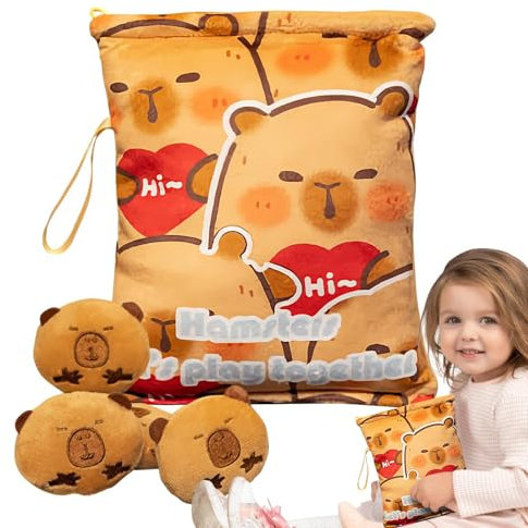Borsa Snack - Peluche Capibara Bambola Porta Snack - 4 Piccole Bambole Incluse Morbido Portachiavi Pendente Per Viaggio Scuola Picnic Gelatine Cioccolato Fudge Caramelle Patatine
