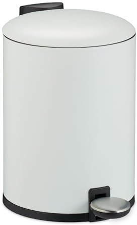 Relaxdays Bathroom Waste Bin, 3L, Round, Soft-Close Cosmetics Trash Can, Matt Finish, Removable Inner Bin, Pedal, White