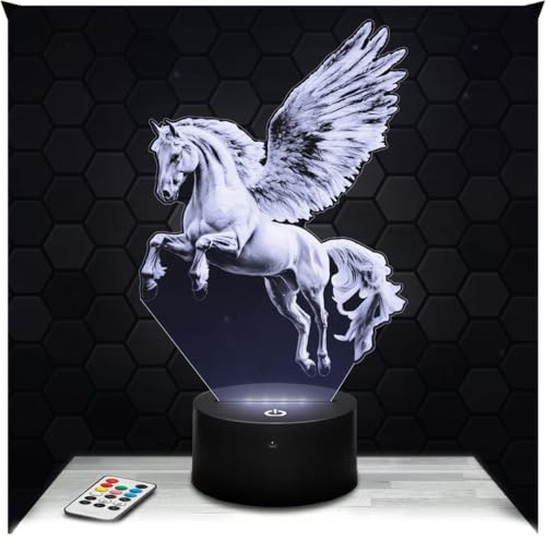 Lampephoto.fr - Lampe Pegasus 3D Touch Nachtlicht Geflügeltes Pferd | Made in France, Sockel wählbar, dimmbar, Batterie/USB, HD-Lasergravur, Geschenkidee: Griechische Mythologie