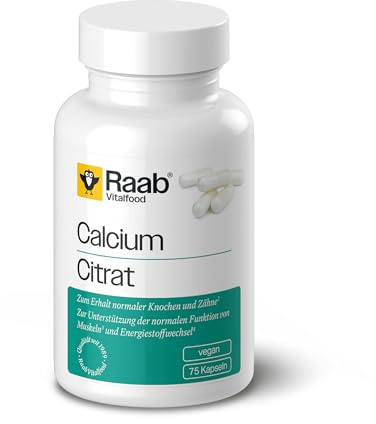 Raab Vitalfood® Calciumcitrat Kapseln (75 Kapseln) - 100% Calciumcitrat ohne Zusätze, vegan, Sportler, Unterstützung von Muskeln & Knochen, Elektrolyt-Haushalt