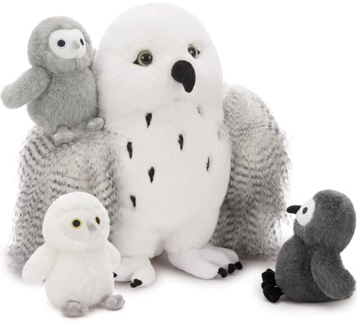 MorisMos groß Eule Kuscheltier XXL mit Baby im Bauch, 45cm weich riesen Schneeeule Stofftier Plüschtier Spielzeug,Geburtstag Weihnachten Geschenk für Kinder Baby