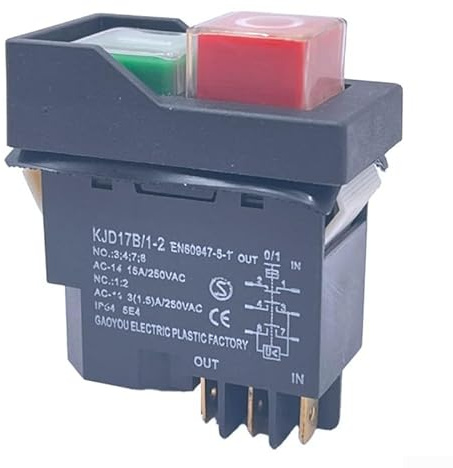 Cement Mixer Switch for Lawn Mower 127V/220V IP55 Electric Rated On/Off Power Safety Switches with Brake Wire Garden Tool Replacement Switch(KJD17 250V)