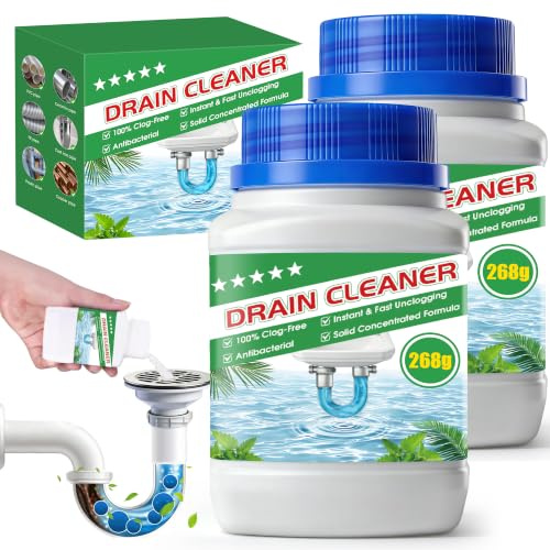 AIKUSICK Drain Unblocker, 2 x 268g Powerful Sink and Drain Cleaner, Safe for Kitchen, Bathroom, Shower & Toilet Pipes