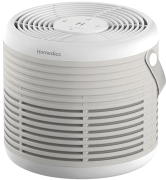 Homedics WhisperPure Comfort Air Purifier - True HEPA, Quiet, Beige | 3-in-1 Filtration, Portable Design, for Home and Office, Dust, Pollen & Odours, 3 Speeds, Oil Tray