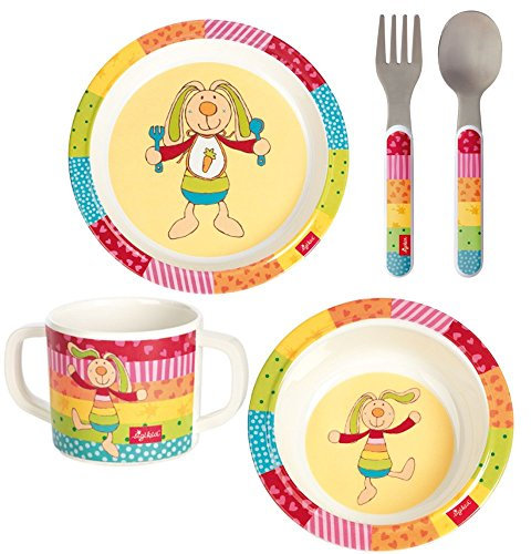 Sigikid Melamin Geschirr-Set Hase Rainbow Rabbit Taufgeschenk 4-teilig I inkl. Geschenktüte