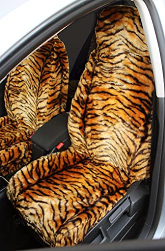 Carseatcover-UK Fell kunstpelz Autositzbezuge Tiger Universal Vordersitzbezüge Passend für die meisten Autos - 1 Paar