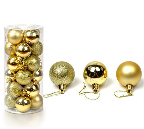 24 Stück Weihnachtskugeln Glänzend Glitzernd Matt Christbaumschmuck bis 4cm Gold