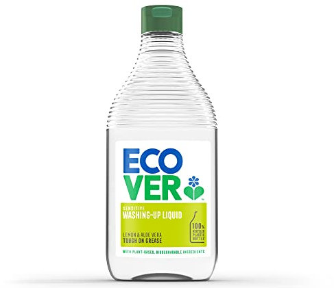 Ecover Washing Up Liquid, Washing Up Soap, Tough on Grease and Grime, Fresh Lemon & Aloe Scent, 1 x 450ml,