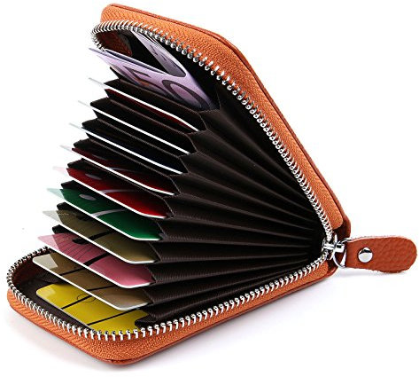 AirZyx Kreditkartenetui Damen Leder RFID Schutz Reißverschluss (Braun)