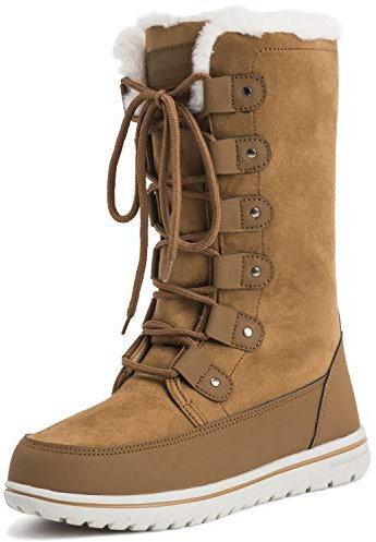 Donna Alto Durevole Pelliccia Ecologica Inverno Pioggia La Neve Impermeabile All'Aperto Vitello Stivali - 9 - TAN42 AYC0532