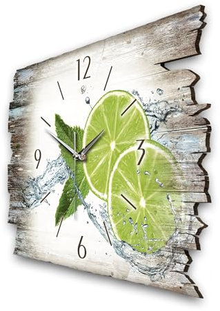 Kreative Feder Designer Wanduhr „Limette“ aus Holz 40x27cm im Shabby Style Design - Designeruhr mit flüsterleisem Uhrwerk ohne Ticken (Limette, leises Funkuhrwerk)