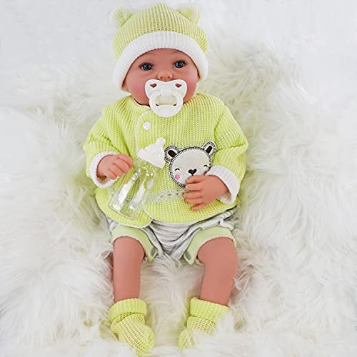 The Magic Toy Shop BiBi Doll Sunny Reborn Baby Boy Doll 20-Inch Realistic Lifelike Vinyl Newborn with Open Eyes, Dummy, Bottle & Birth Certificate – Blue Outfit for Girls and Boys Age 3+