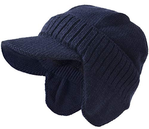 Uomo Maglia Visiera Beanie Vello Foderato Polsino Inverno Giornaliero Cappellino (Earflap Marina)