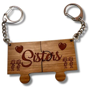 Sisters Wooden Jigsaw Puzzle Set Keyring Gift