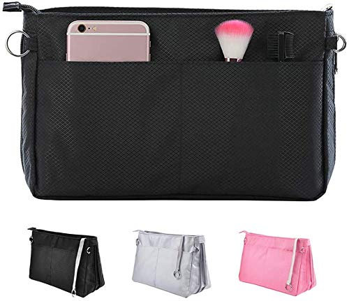 SHINGONE Nylon Handtaschen Organizer Mit Reißverschluss, Damen Taschenorganizer Reise Kosmetik Tasche, Tote Organizer Bag in Bag Schwarz- Mittel