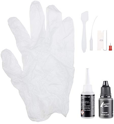 AGT Reparaturkleber: Reparatur-Set aus Sekundenkleber und schwarzem Granulat, je 10 ml (Modellbau-Kleber extrem extrastark, Industriekleber & Granulat, Reparaturset)