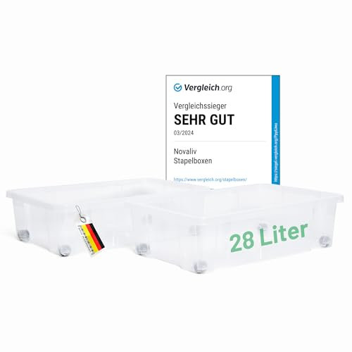 Novaliv 2x Unterbettkommode ohne Deckel 28L Aufbewahrungsbox transparente Nestbar stapelbare Rollkiste BPA-frei 59x39x16 cm