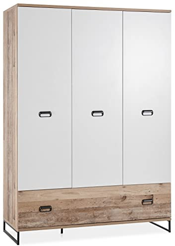 Kleiderschrank - Old Style hell Dekor - Weiß matt - ca. 143 x 201 cm