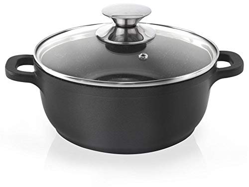 ORION Aluguss Kochtopf Topf mit Glasdeckel GRANIT 24 cm | 4 l Gas Induktion