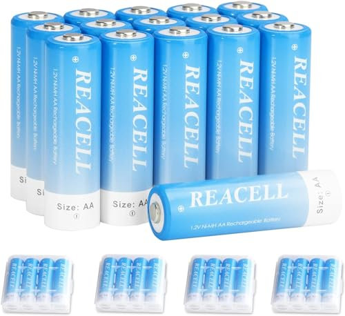 REACELL 16 Pezzi 1.2V Batterie AA Ricaricabili 2800mAh Pile Ricaricabili AA 1200 Cicli Alta Capacità Ni-MH Batterie LR6, con Scatola di Immagazzinaggio