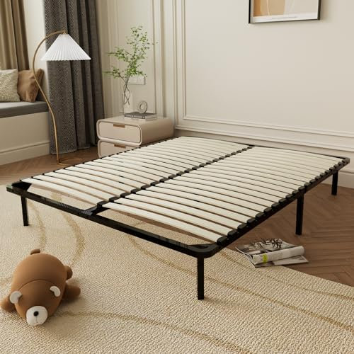 DEWINNER - Sommier 160x200cm avec 9 Pieds, Lit 160x200 avec Sommier | 2x18 Lattes, Résistant, Montage Rapide et Facile, Sommier à Lattes 160x200, Hauteur du Cadre de Lit 29cm pour Rangement
