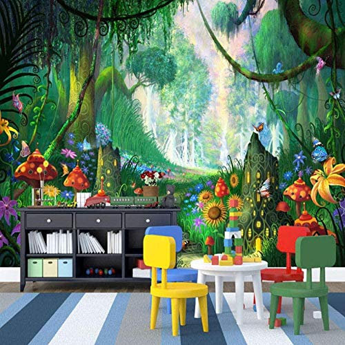 XiuTaiLtd 3D Fototapete Wandbilder Cartoon Zauberwald Seide Tapete Moderne Design Tapeten Seide Tapete Wohnzimmer Schlafzimmer -200x100 CM
