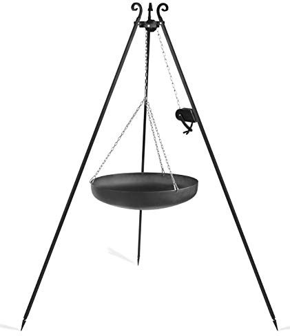 Dreibein mit Kurbel H 180 cm mit Wok Ø 70 cm aus Stahl Dreibeingestell Wok Grill Tripod Grillständer CookKing