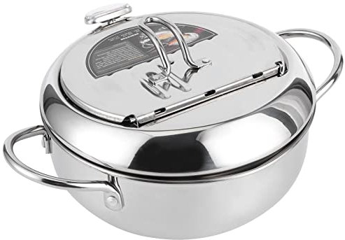 Pentola per Friggere in Stile Giapponese, Mini Pentola per Friggitrice, Pentola per Friggere in Acciaio Inossidabile, Utensili da Cucina, Compatibile con Fornello a Induzione con Termometro(L 24cm)