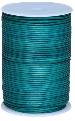 Cords Essentials Round Genuine Leather String Cord, Rope for Jewelry Making, Necklaces, Bracelets, Kumihimo Braiding, Wraps, Crafts and Hobby Projects (Distressed Midnight Green, 2.0 MM)