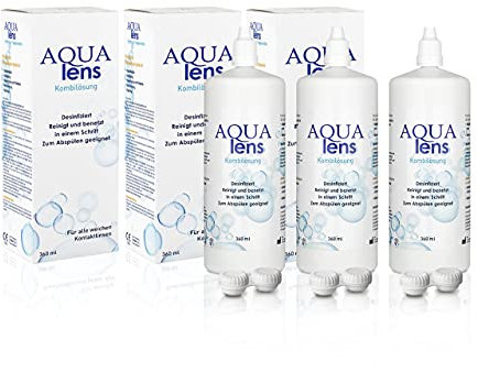 AQUA lens Kontaktlinsen Fluessigkeit 3x360ml - 1080ml + 3 Behälter - Premium All-in-One Kombilösung für weiche Kontaktlinsen mit HPMC