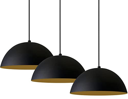 bamyum Lipeo Pendelleuchte Esstisch 3 Flammig Schwarz Gold Ø26 cm, Hängelampe Esstisch Vintage E27 Esstischlampe, Lampenschirm Hängelampe Schwarz Gold, Pendelleuchte Esstisch Wohnzimmer Esszimmerlampe