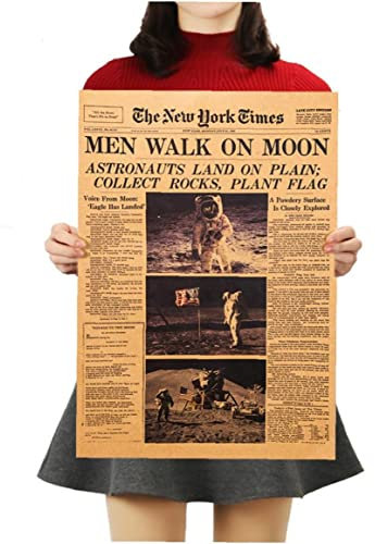 Der Apollo 11 Mond Landung Männer Gehen Auf Mond New York Times Zeitung Poster Kraftpapier Retro Room Dekoration Bild Wandaufkleber, 51 * 35,5 cm
