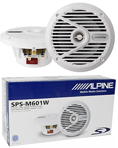 NSC 2 altoparlanti ALPINE SPS-M601W diffusori coassiali 2 vie marini bianchi 16,5 cm 165 mm 6,5 inch impermeabili water proof 35 watt rms 110 watt max 4 ohm piscina barca mare, a coppia