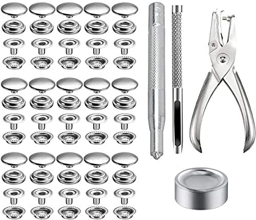 200pcs Metall Druckknopf Set, BetterJonny 15mm Edelstahl Nähfreie Druckknöpfe Snap mit 4 Befestigungswerkzeugen Zange für Leder Jacken Jeans Handtaschen (Silber)