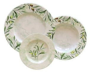 Tramontina - Ensemble d'assiettes plates 28cm, creuses 23cm et a dessert 21cm en porcelaine Oliva. Lot de 12.