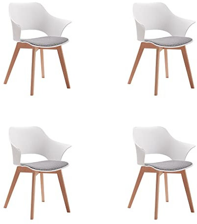 GrandCA HOME Juego de 4 Sillas de Cocina Nórdicas, Silla de Comedor con Patas de Madera Maciza, Sillas Tapizadas para Dormitorio, Sala de Estar, Cocina,Blanco